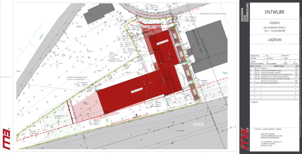 Lageplan des Europacenters für erneuerbare Energien mit Gebäudeskizze und Umgebung.