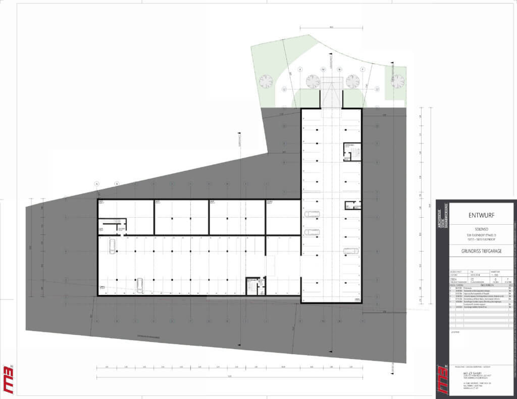 Grundriss des ECEE mit Tiefgarage und Schnellladepark für Elektromobilität.