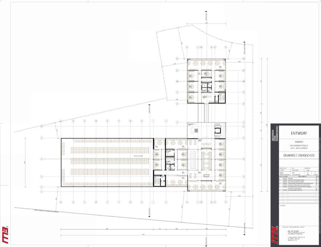 Grundriss des Europacenters für erneuerbare Energien mit Büros und Schnellladepark.