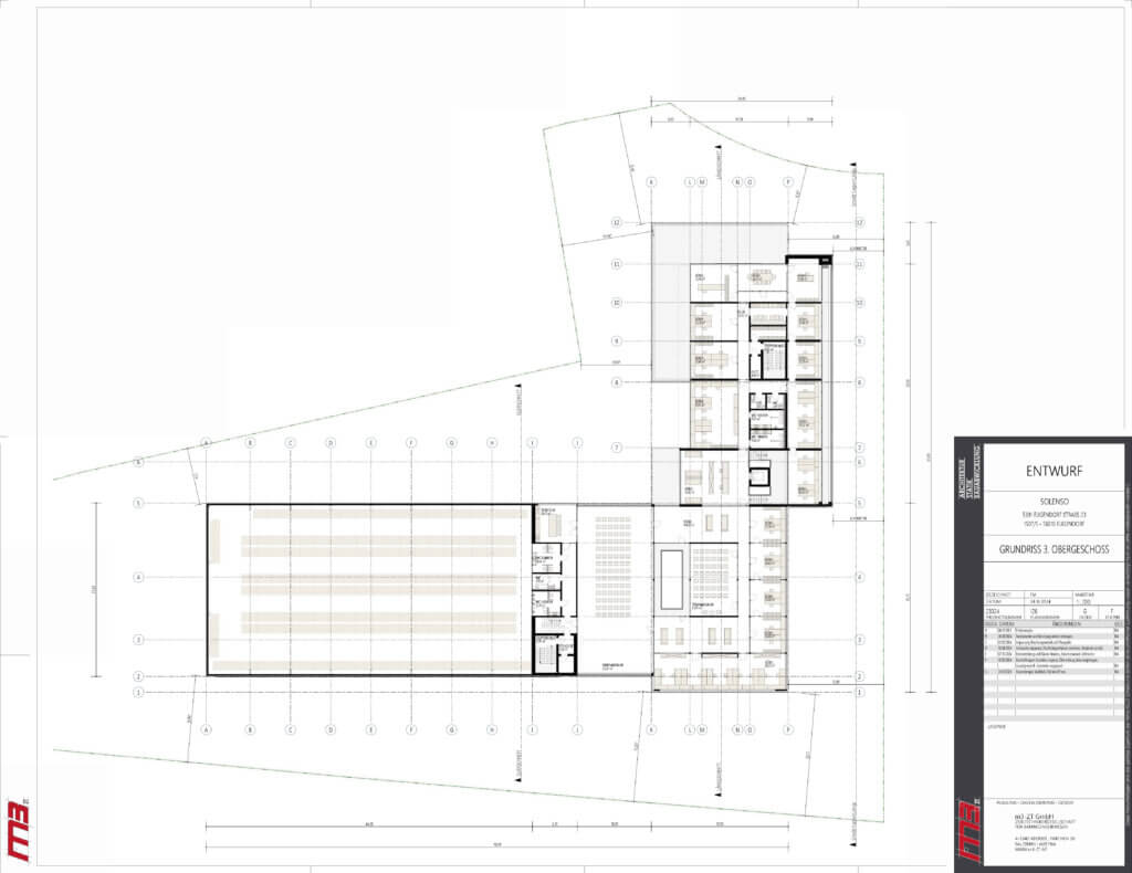 Grundriss des Europacenters für erneuerbare Energien mit verschiedenen Raumaufteilungen.